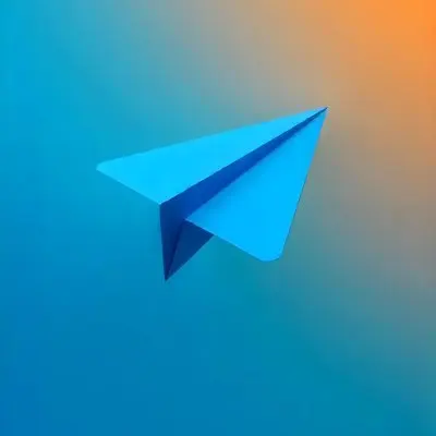 A Blue Paper Airplane Flying In The Air Blue And Orange Gradient Background 24 A8b7