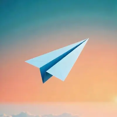 A Blue Paper Airplane Flying In The Air Blue And Orange Gradient Background 28 8c71