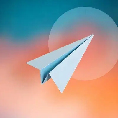 A Blue Paper Airplane Flying In The Air Blue And Orange Gradient Background 36 B120