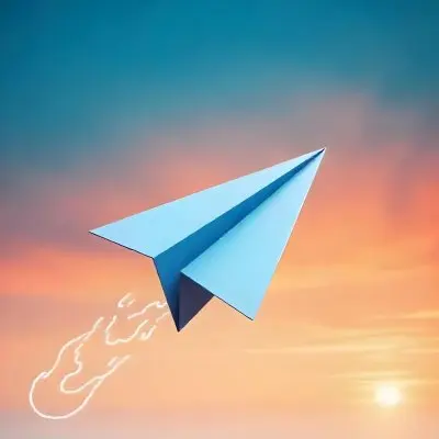 A Blue Paper Airplane Flying In The Air Blue And Orange Gradient Background 48 06eb