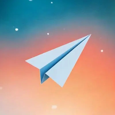 A Blue Paper Airplane Flying In The Air Blue And Orange Gradient Background 5 6e78