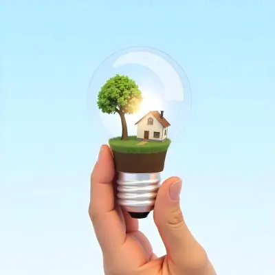 A Brown Hand Holding A Light Bulb With A Tree A House And Grass Inside The Background Is A Light Blue Sky 15 1f88