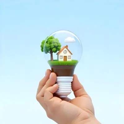 A Brown Hand Holding A Light Bulb With A Tree A House And Grass Inside The Background Is A Light Blue Sky 24 1408