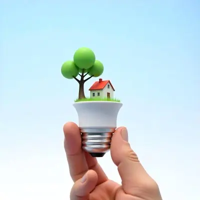 A Brown Hand Holding A Light Bulb With A Tree A House And Grass Inside The Background Is A Light Blue Sky 26 B36b