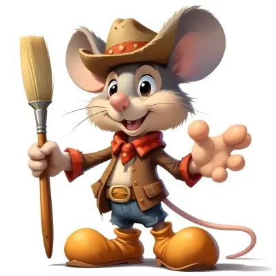 A Cartoon Mouse Character Wearing A Cowboy Hat And Holding A Paintbrush And Palette With A Friendly And Expressive Facial Expression 3 F361