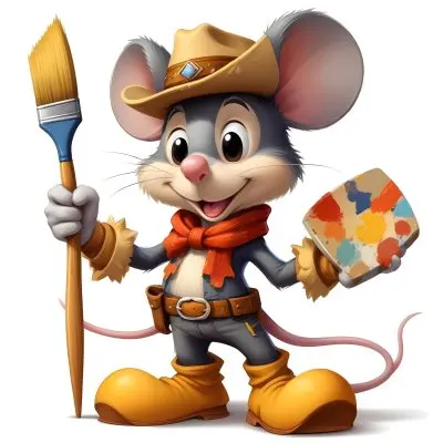 A Cartoon Mouse Character Wearing A Cowboy Hat And Holding A Paintbrush And Palette With A Friendly And Expressive Facial Expression 4 99f5