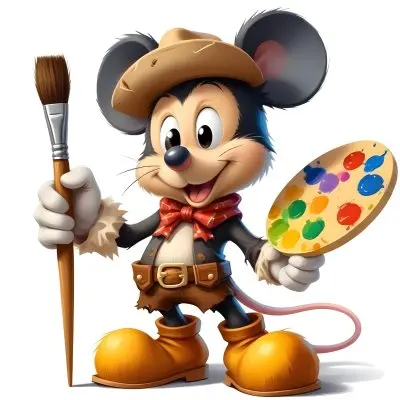 A Cartoon Mouse Character Wearing A Cowboy Hat And Holding A Paintbrush And Palette With A Friendly And Expressive Facial Expression 6 17c9