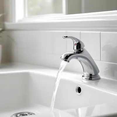 A Chrome Faucet With Water Running In A White Sink With A Soap Dish In The Background 13 6dbd