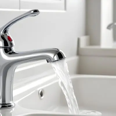 A Chrome Faucet With Water Running In A White Sink With A Soap Dish In The Background 17 2250