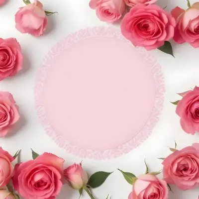 A Circular Arrangement Of Pink Roses Surrounding A Blank Pink Circle In The Center The Background Is White Enhancing The Vibrant Colors Of The Roses 30 344f
