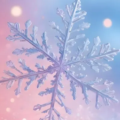 A Close Up Of A Large Intricate Snowflake Against A Soft Blurred Pink And Blue Background With Glowing Bokeh Lights 10 Aff0