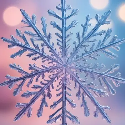 A Close Up Of A Large Intricate Snowflake Against A Soft Blurred Pink And Blue Background With Glowing Bokeh Lights 4 0b92