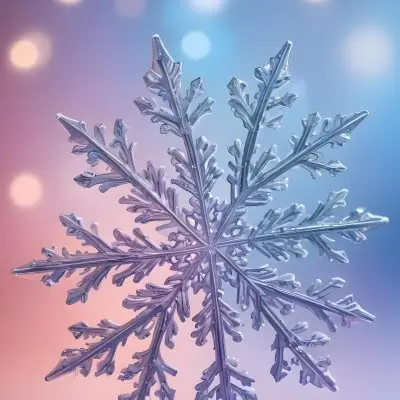 A Close Up Of A Large Intricate Snowflake Against A Soft Blurred Pink And Blue Background With Glowing Bokeh Lights 8 398c