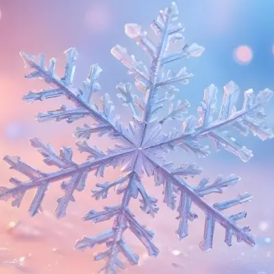 A Close Up Of A Large Intricate Snowflake Against A Soft Blurred Pink And Blue Background With Glowing Bokeh Lights 9 2e6e
