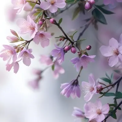 A Close Up View Of A Flowering Plant With Delicate Pink And Purple Blossoms Against A Blurred Light Background 10 1267