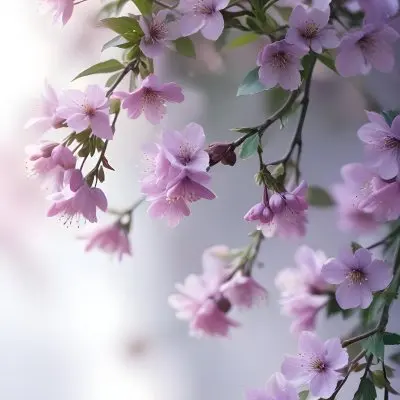 A Close Up View Of A Flowering Plant With Delicate Pink And Purple Blossoms Against A Blurred Light Background 11 2044