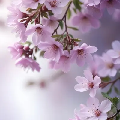 A Close Up View Of A Flowering Plant With Delicate Pink And Purple Blossoms Against A Blurred Light Background 2 97cf