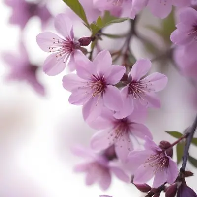 A Close Up View Of A Flowering Plant With Delicate Pink And Purple Blossoms Against A Blurred Light Background 4 77fe