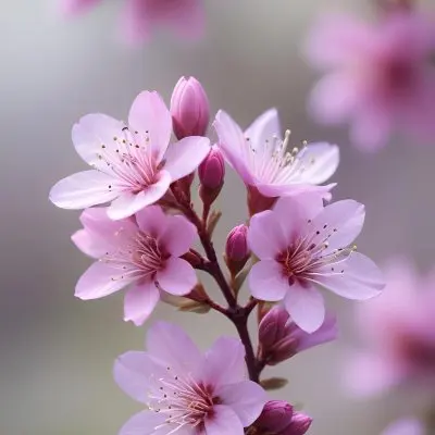A Close Up View Of A Flowering Plant With Delicate Pink And Purple Blossoms Against A Blurred Light Background 5 1d4c
