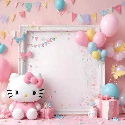 A Cute White Cat With A Pink Bow Holding A Blank Sign Surrounded By Colorful Butterflies Flowers And Pastel Decorations 410 7f41