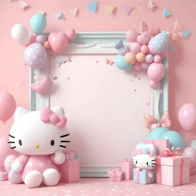 A Cute White Cat With A Pink Bow Holding A Blank Sign Surrounded By Colorful Butterflies Flowers And Pastel Decorations 420 Bceb