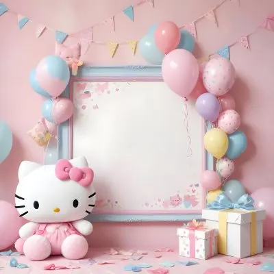A Cute White Cat With A Pink Bow Holding A Blank Sign Surrounded By Colorful Butterflies Flowers And Pastel Decorations 472 7630