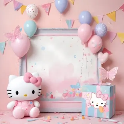 A Cute White Cat With A Pink Bow Holding A Blank Sign Surrounded By Colorful Butterflies Flowers And Pastel Decorations 475 0489