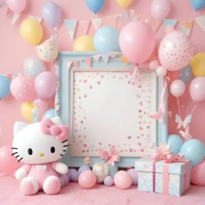 A Cute White Cat With A Pink Bow Holding A Blank Sign Surrounded By Colorful Butterflies Flowers And Pastel Decorations 492 4200