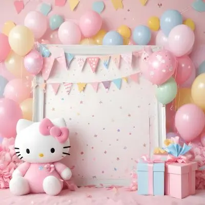 A Cute White Cat With A Pink Bow Holding A Blank Sign Surrounded By Colorful Butterflies Flowers And Pastel Decorations 499 Ac9c