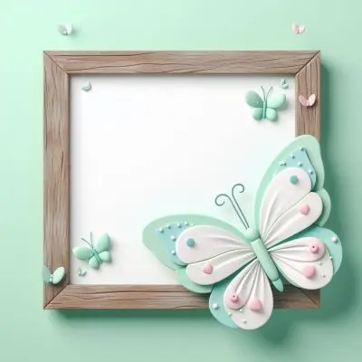 A Cute White Cat With A Pink Bow Holding A Blank Sign Surrounded By Colorful Butterflies Flowers And Pastel Decorations 5 F170