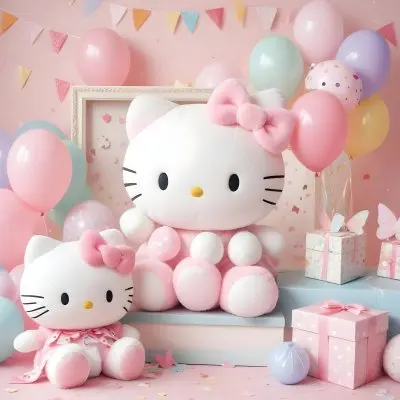 A Cute White Cat With A Pink Bow Holding A Blank Sign Surrounded By Colorful Butterflies Flowers And Pastel Decorations 514 De3e