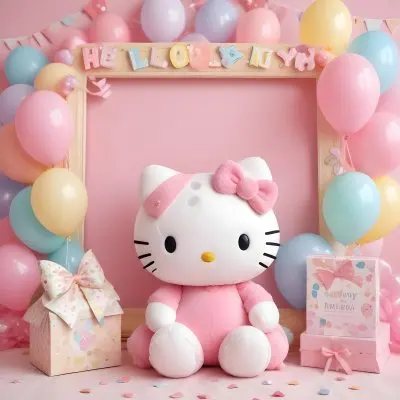 A Cute White Cat With A Pink Bow Holding A Blank Sign Surrounded By Colorful Butterflies Flowers And Pastel Decorations 516 D2ba