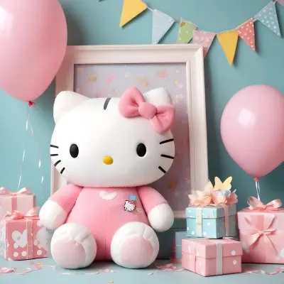 A Cute White Cat With A Pink Bow Holding A Blank Sign Surrounded By Colorful Butterflies Flowers And Pastel Decorations 517 3972