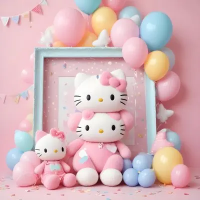 A Cute White Cat With A Pink Bow Holding A Blank Sign Surrounded By Colorful Butterflies Flowers And Pastel Decorations 519 A4d1