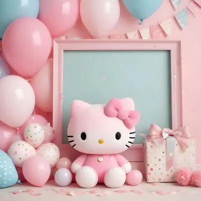 A Cute White Cat With A Pink Bow Holding A Blank Sign Surrounded By Colorful Butterflies Flowers And Pastel Decorations 522 3137
