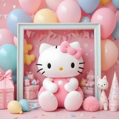 A Cute White Cat With A Pink Bow Holding A Blank Sign Surrounded By Colorful Butterflies Flowers And Pastel Decorations 523 Ddf4