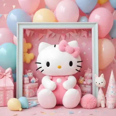 A Cute White Cat With A Pink Bow Holding A Blank Sign Surrounded By Colorful Butterflies Flowers And Pastel Decorations 523 Ddf4