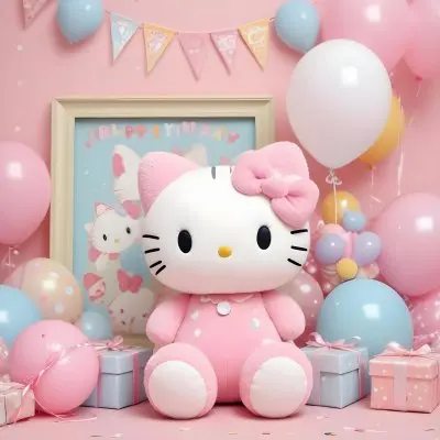 A Cute White Cat With A Pink Bow Holding A Blank Sign Surrounded By Colorful Butterflies Flowers And Pastel Decorations 524 7e8e
