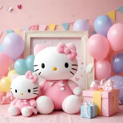 A Cute White Cat With A Pink Bow Holding A Blank Sign Surrounded By Colorful Butterflies Flowers And Pastel Decorations 529 882b