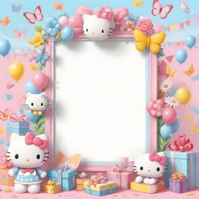 A Cute White Cat With A Pink Bow Holding A Blank Sign Surrounded By Colorful Butterflies Flowers And Pastel Decorations 533 8492