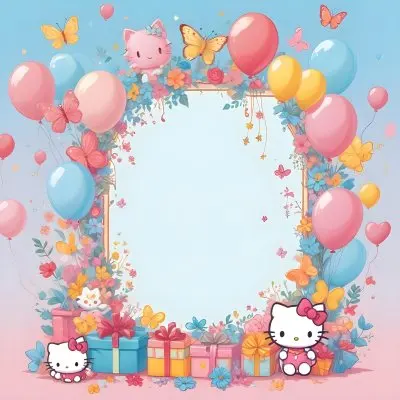 A Cute White Cat With A Pink Bow Holding A Blank Sign Surrounded By Colorful Butterflies Flowers And Pastel Decorations 534 61d2