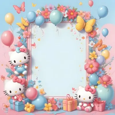 A Cute White Cat With A Pink Bow Holding A Blank Sign Surrounded By Colorful Butterflies Flowers And Pastel Decorations 535 0ee3