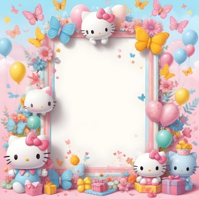 A Cute White Cat With A Pink Bow Holding A Blank Sign Surrounded By Colorful Butterflies Flowers And Pastel Decorations 545 8218
