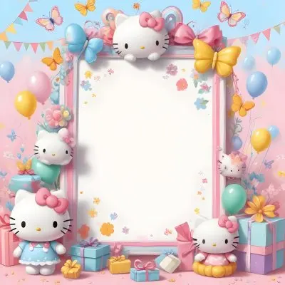 A Cute White Cat With A Pink Bow Holding A Blank Sign Surrounded By Colorful Butterflies Flowers And Pastel Decorations 546 8e48