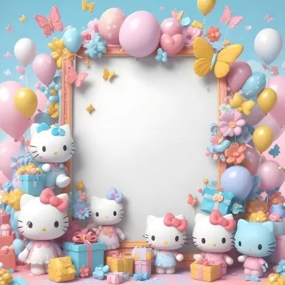 A Cute White Cat With A Pink Bow Holding A Blank Sign Surrounded By Colorful Butterflies Flowers And Pastel Decorations 549 330b