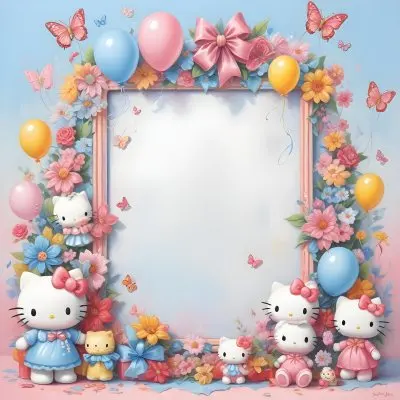 A Cute White Cat With A Pink Bow Holding A Blank Sign Surrounded By Colorful Butterflies Flowers And Pastel Decorations 555 54d3