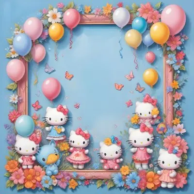 A Cute White Cat With A Pink Bow Holding A Blank Sign Surrounded By Colorful Butterflies Flowers And Pastel Decorations 562 3caa