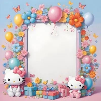 A Cute White Cat With A Pink Bow Holding A Blank Sign Surrounded By Colorful Butterflies Flowers And Pastel Decorations 563 D719