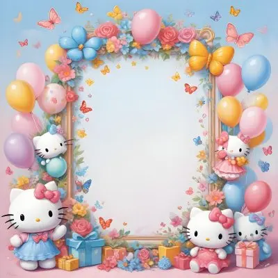 A Cute White Cat With A Pink Bow Holding A Blank Sign Surrounded By Colorful Butterflies Flowers And Pastel Decorations 565 Cabb
