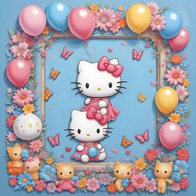 A Cute White Cat With A Pink Bow Holding A Blank Sign Surrounded By Colorful Butterflies Flowers And Pastel Decorations 566 17c4
